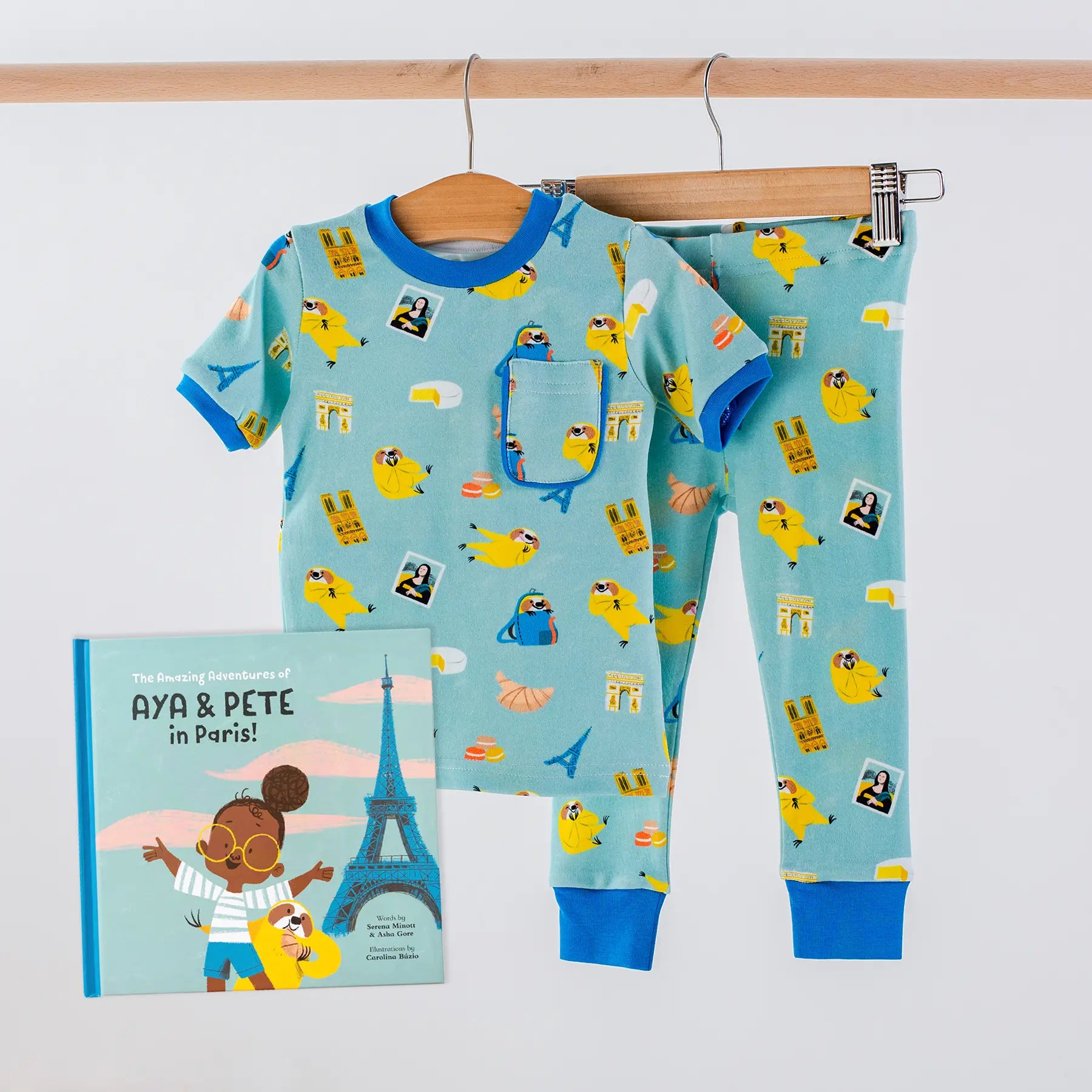 Aya & Pete in Paris Organic Cotton Kids Pajamas & Book Set Nola Tawk