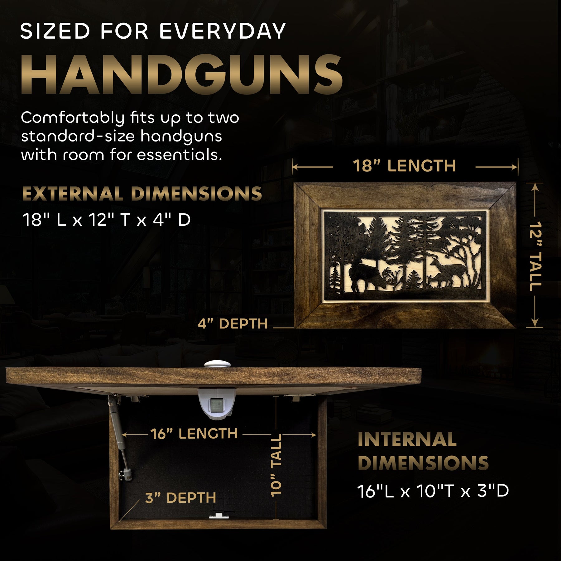 Hidden Gun Safe - Deer Scene Wall Gun Cabinet - Hidden Wall Storage - Wood Gun Cabinet - Handcrafted Gun Concealment Furniture - Hidden Gun Storage by Bellewood Designs