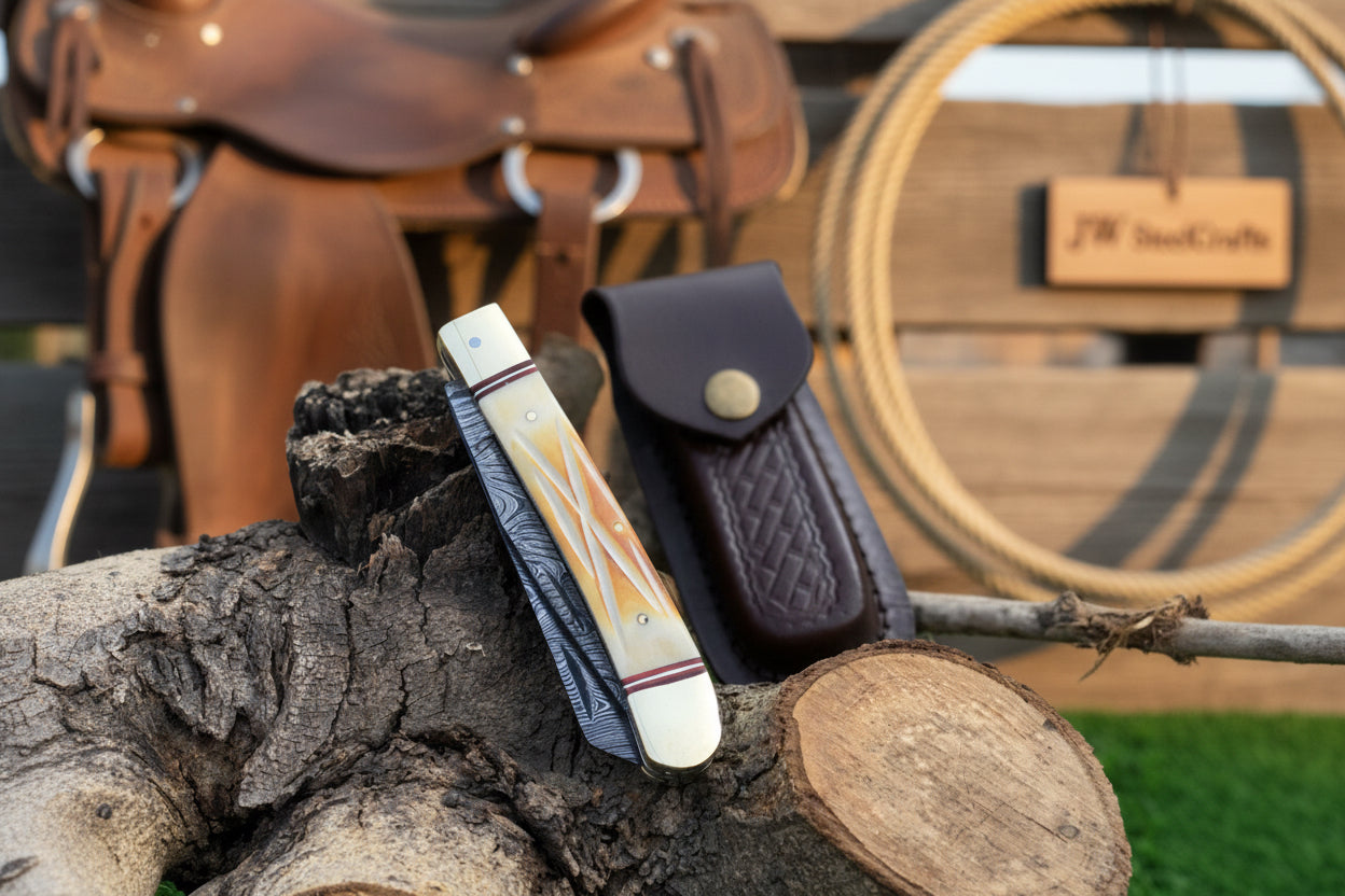 Timberline Folding Trapper Knife 8" Handmade Bone Handle Slipjoint EDC Pocket Knife by JW SteelCrafts