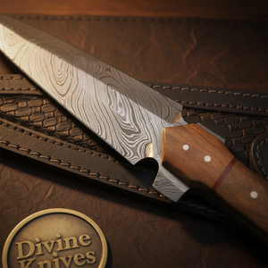 Rosewood Handle Damascus Dagger with Double-Edged Blade