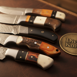 Skinning Knife Set of 5 with Bone, Stag and Exotic Wood Handle Scales