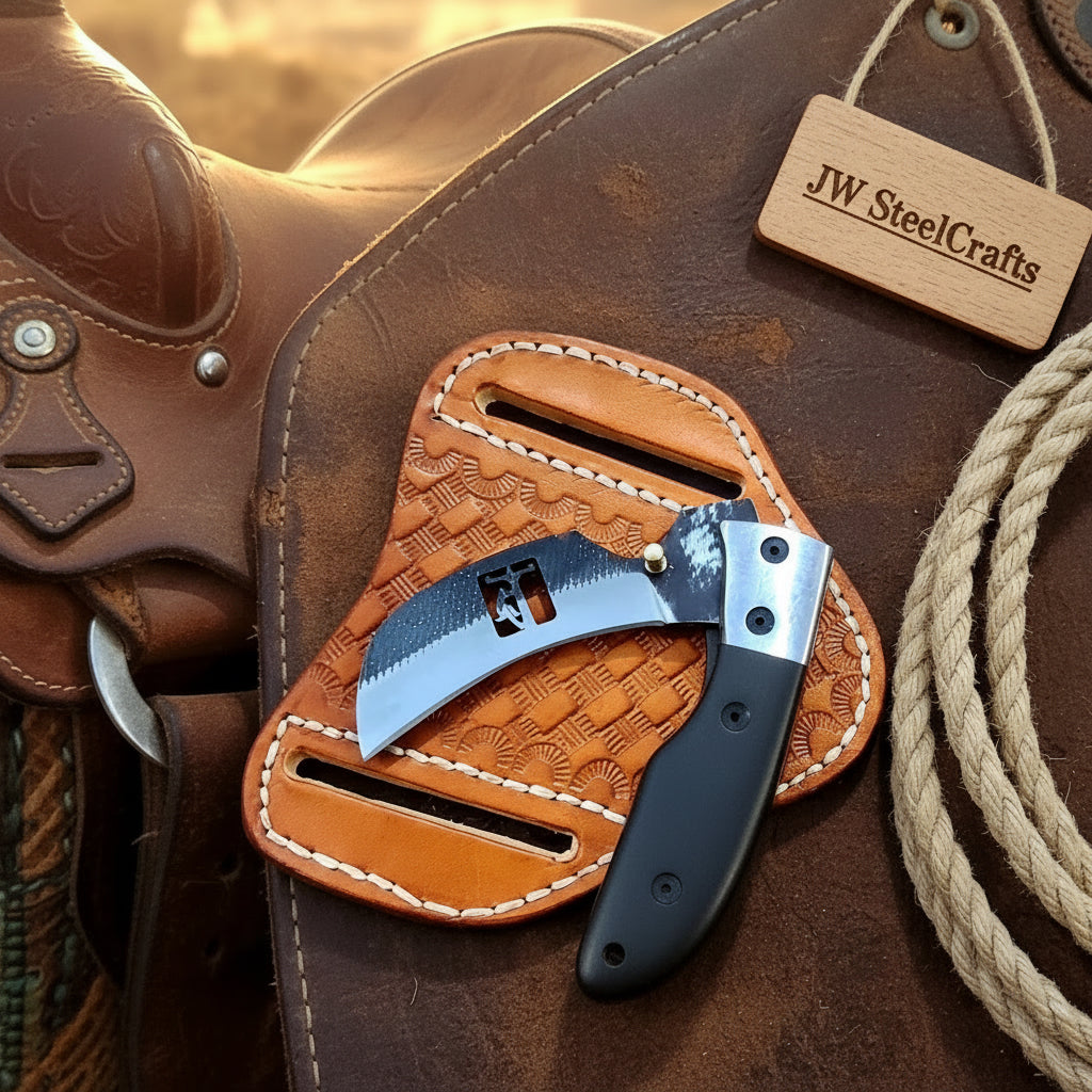 Ebony Grip Folding Bull Cutter Knife 6" High Carbon With Black Micarta Handle