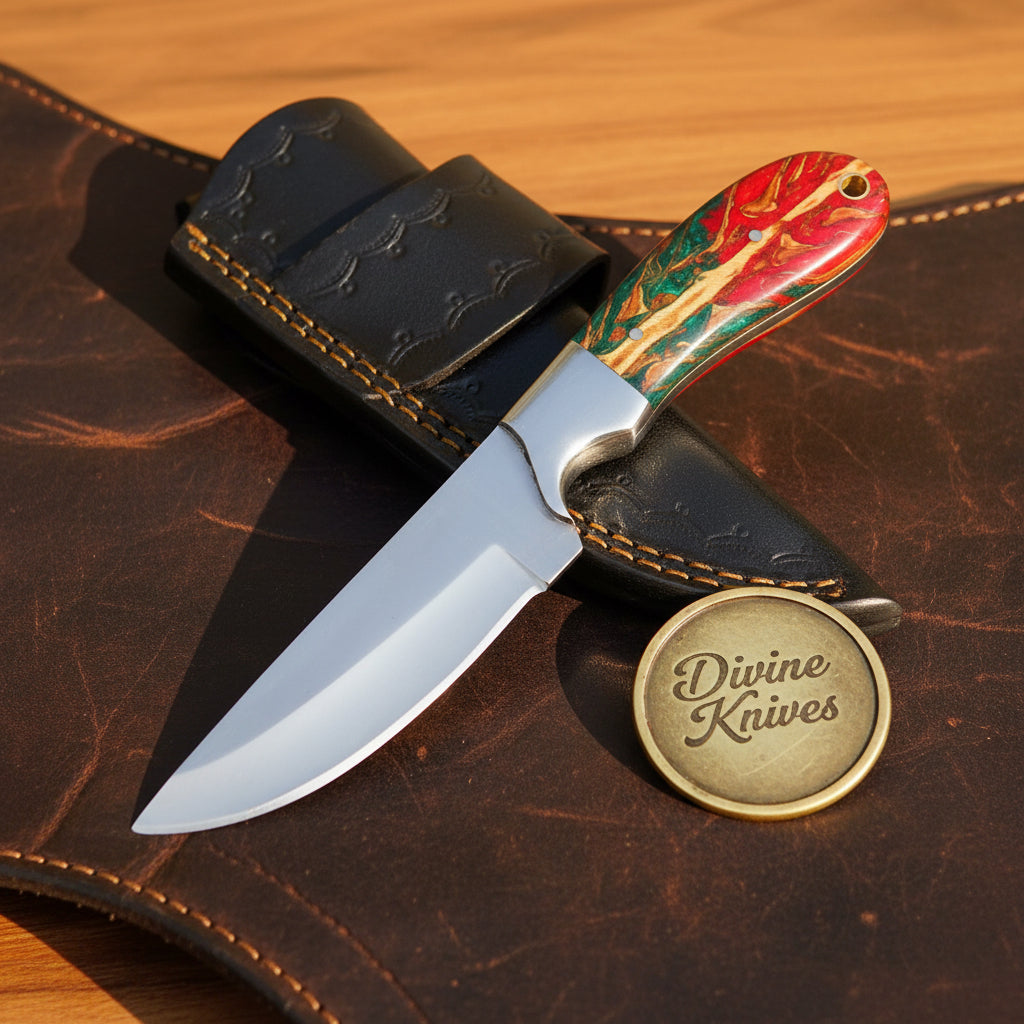 Pinecone Drop Point Skinning Knife with by Divine Knives
