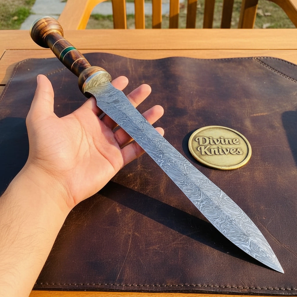 Ares Xiphos Sword with Damascus Guard and Ball Pommel Handle