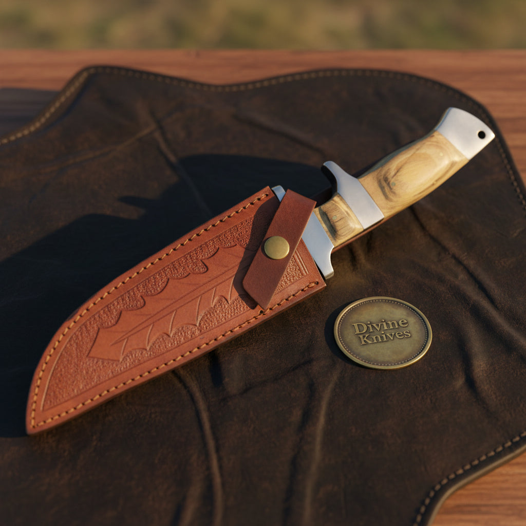 Polished Steel Sub-Hilt Bowie Knife with Mirror Finish for Hunting and Display
