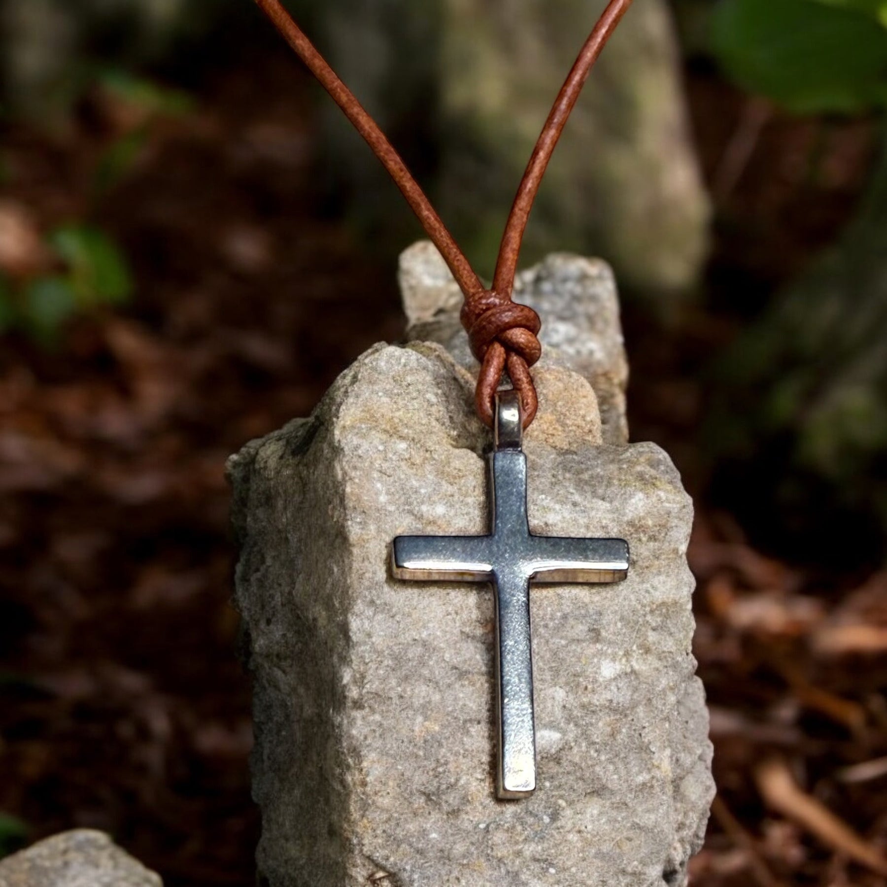 FAITH Classic Cross Necklace - Bronze on Leather Cord by Forged By Fire — view 1 of 10