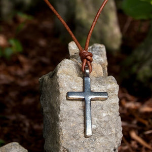 FAITH Classic Cross Necklace - Bronze on Leather Cord by Forged By Fire — view 1 of 10