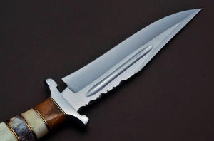 Bone Stacked Blood Groove Clip Point Bowie with Polished Blade