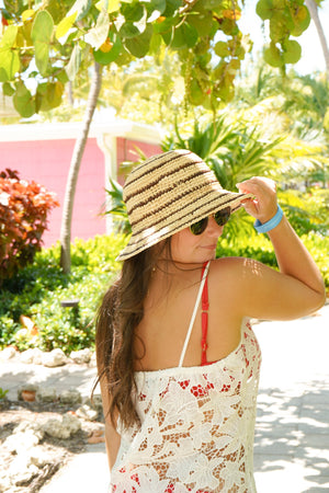 Brown Stripe Raffia Bucket Hat