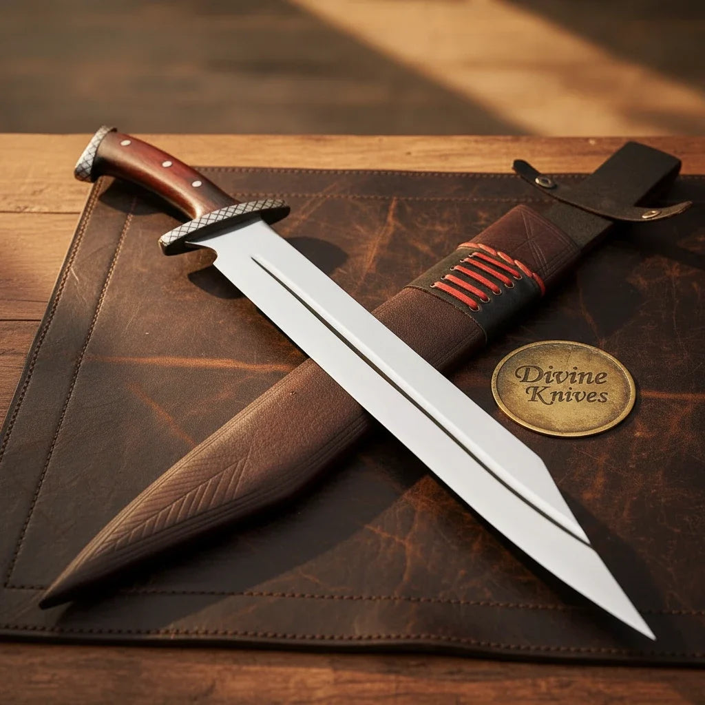 Handmade Full Tang Sword with Rosewood Handle & Braided Leather Scabbard
