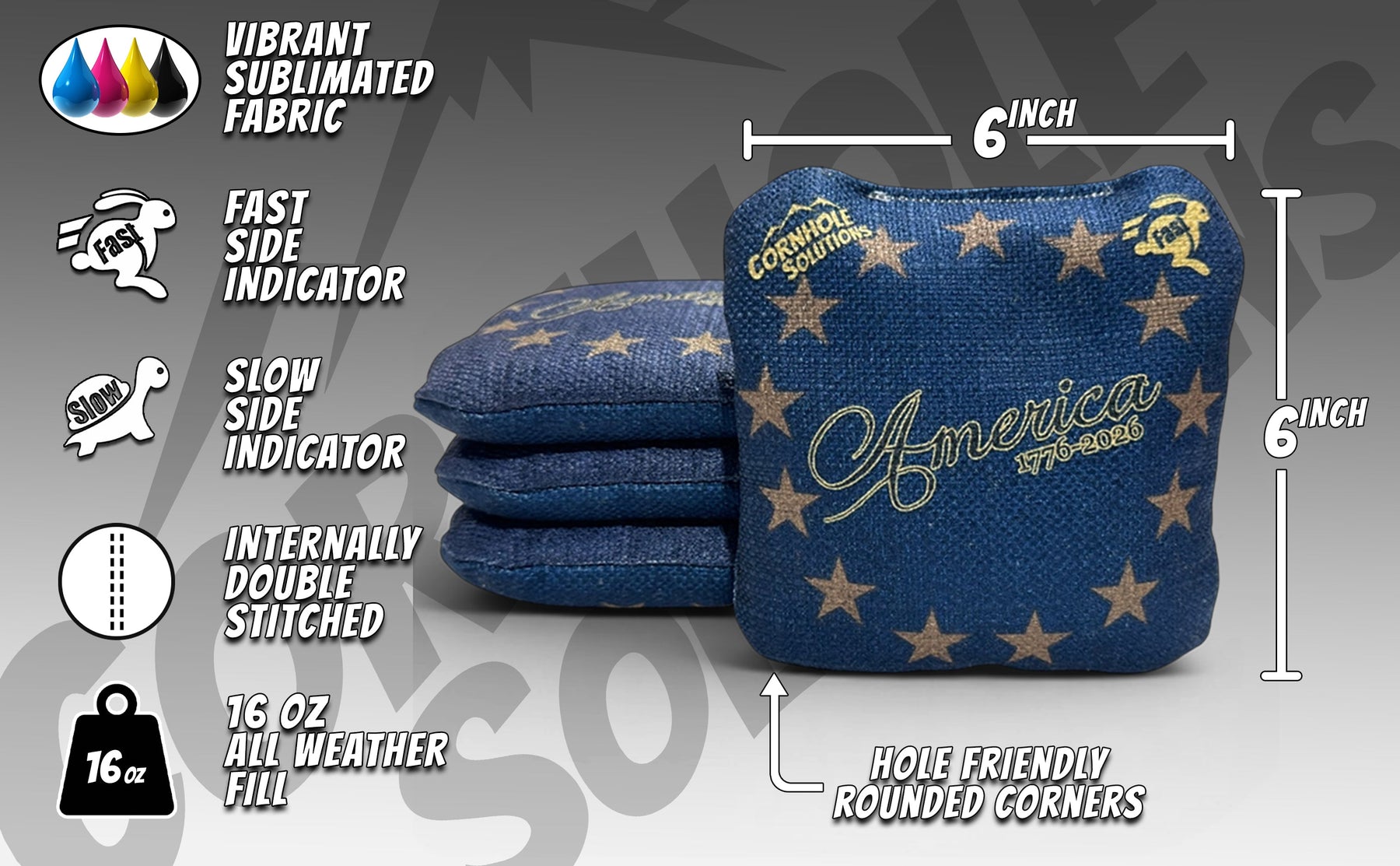America Distressed Stars & Distressed Stripes - Pro Style REC Cornhole Bags – Regulation 6"x6" – Full Set of 8