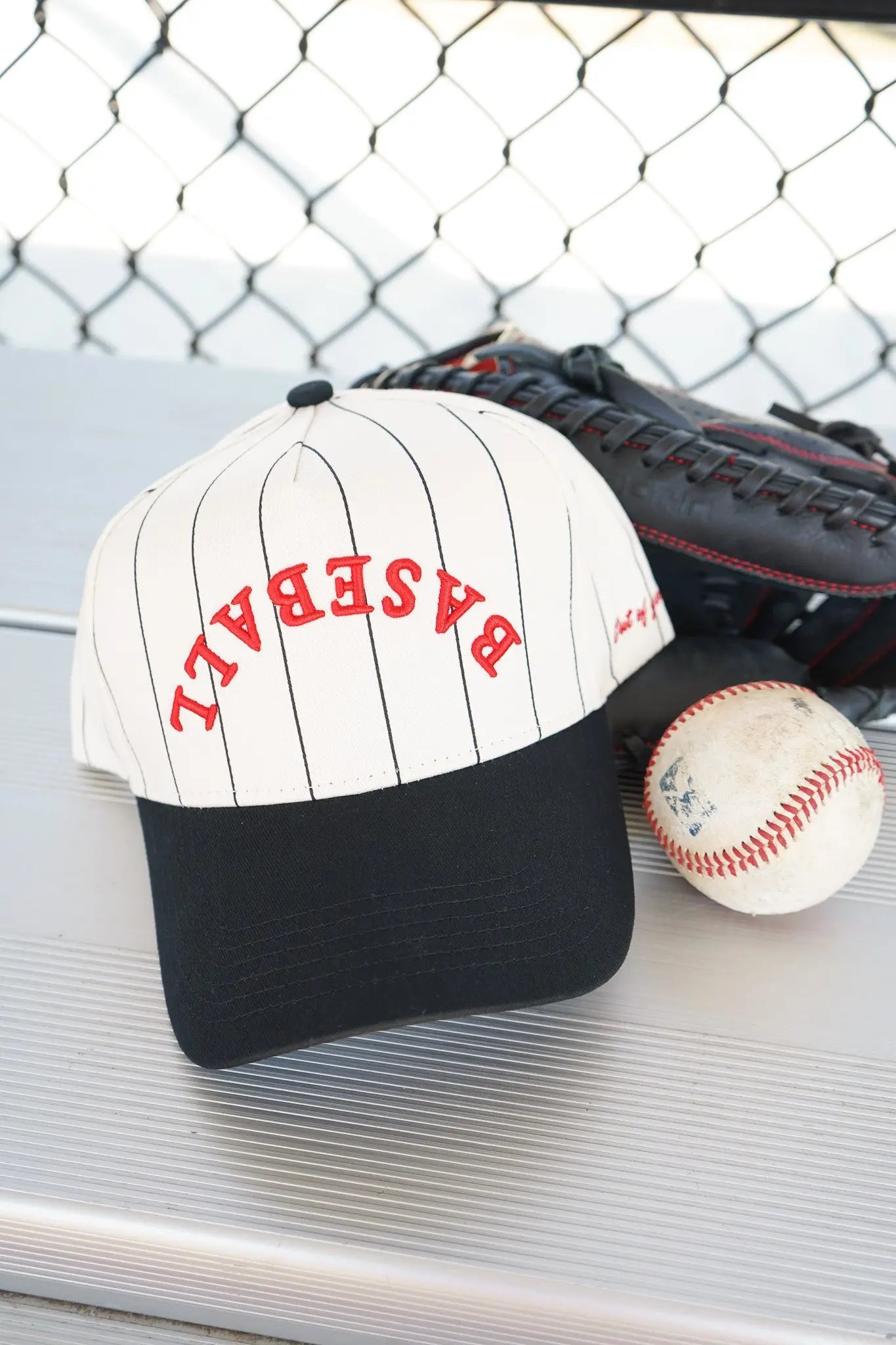 BASEBALL - Red on Black Stripe Vintage Hat KenzKustomz