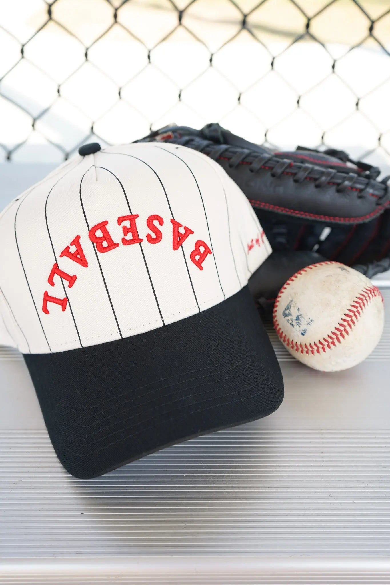 BASEBALL - Red on Black Stripe Vintage Hat KenzKustomz