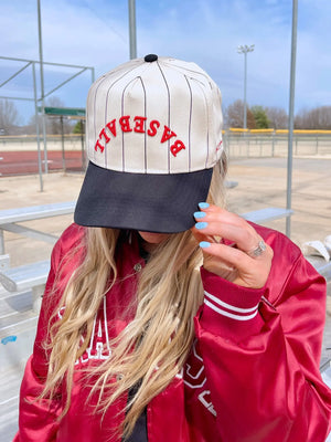 BASEBALL - Red on Black Stripe Vintage Hat KenzKustomz