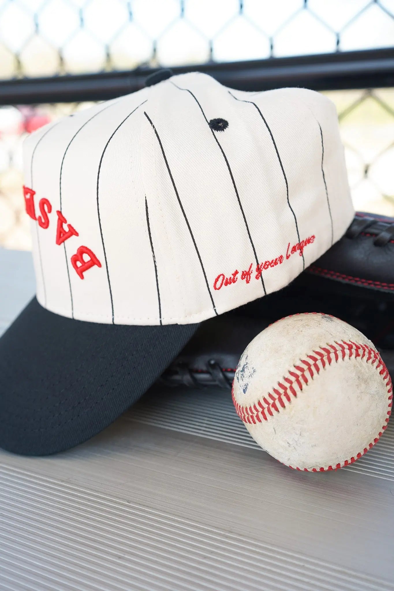 BASEBALL - Red on Black Stripe Vintage Hat KenzKustomz