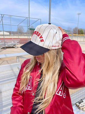 BASEBALL - Red on Black Stripe Vintage Hat KenzKustomz