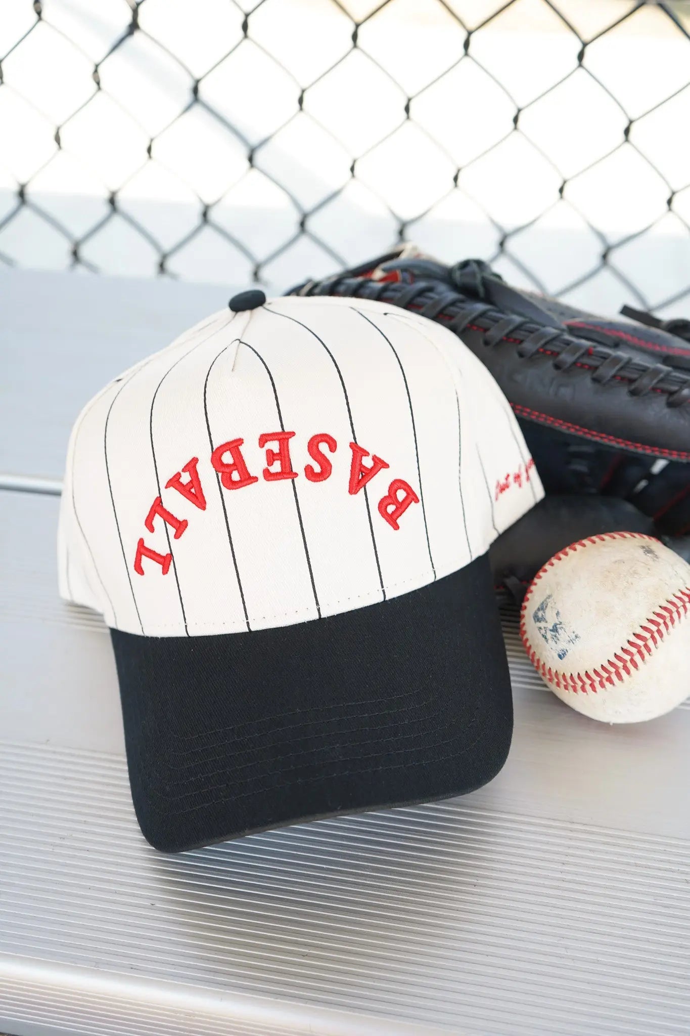 BASEBALL - Red on Black Stripe Vintage Hat KenzKustomz