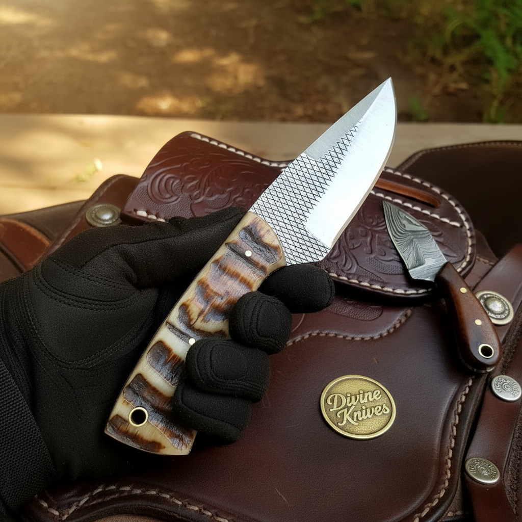 Ram Horn Rasp Steel Skinner Knife for Daily Hunting and Field Use