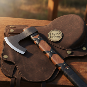 Cross Wrap Carbon Steel Bearded Hatchet with Leather-Wrapped Handle