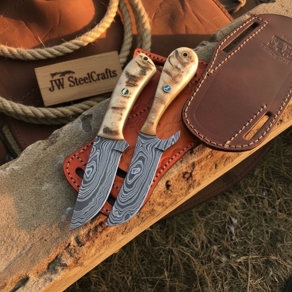 Turquoise Stag Skinner Duo Damascus Natural Stag Horn by JW SteelCrafts — view 1 of 1