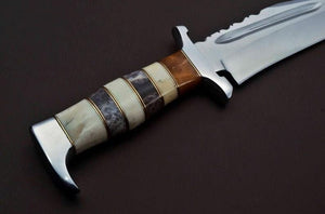 Bone Stacked Blood Groove Clip Point Bowie with Polished Blade