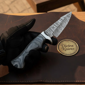 Grey Micarta Damascus Skinner Knife with product detail, view 2