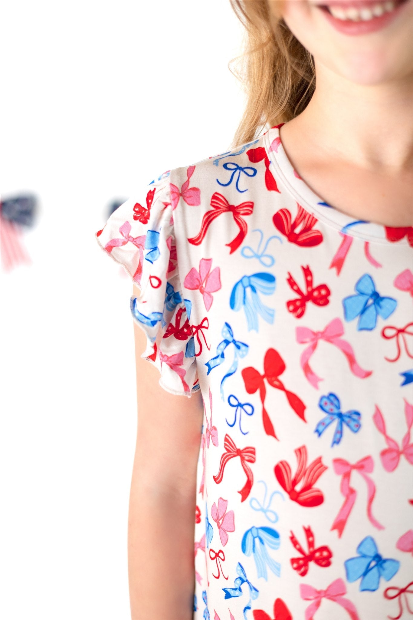 Red, White, & Blue Nightgown | Patriotic Bows Girls Bamboo Nightgown by Boosh Baby image 3