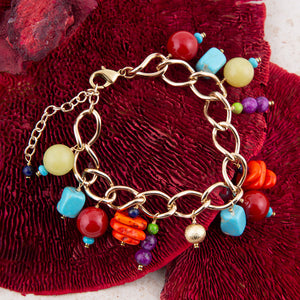 Zion Colorful Stone Charm Golden Bracelet