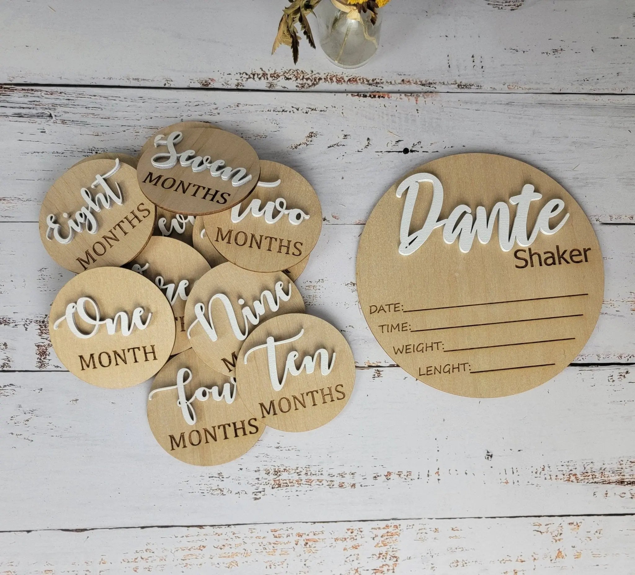 Baby Announcement Sign With Birth Stats and Milestone Discs EverLee Creations
