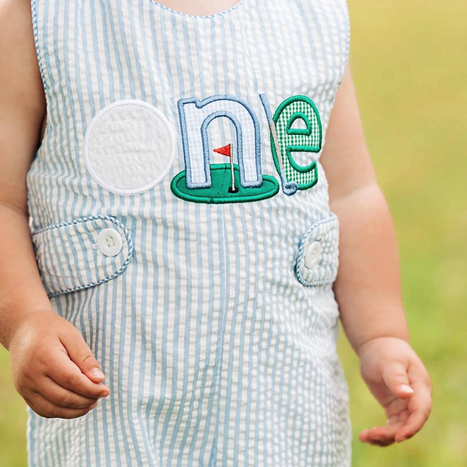 Baby Boy First Birthday Golf Outfit | Hole-In-One Jon Jon by Seven Lantern Lane, children's boutique clothing detail photo 3