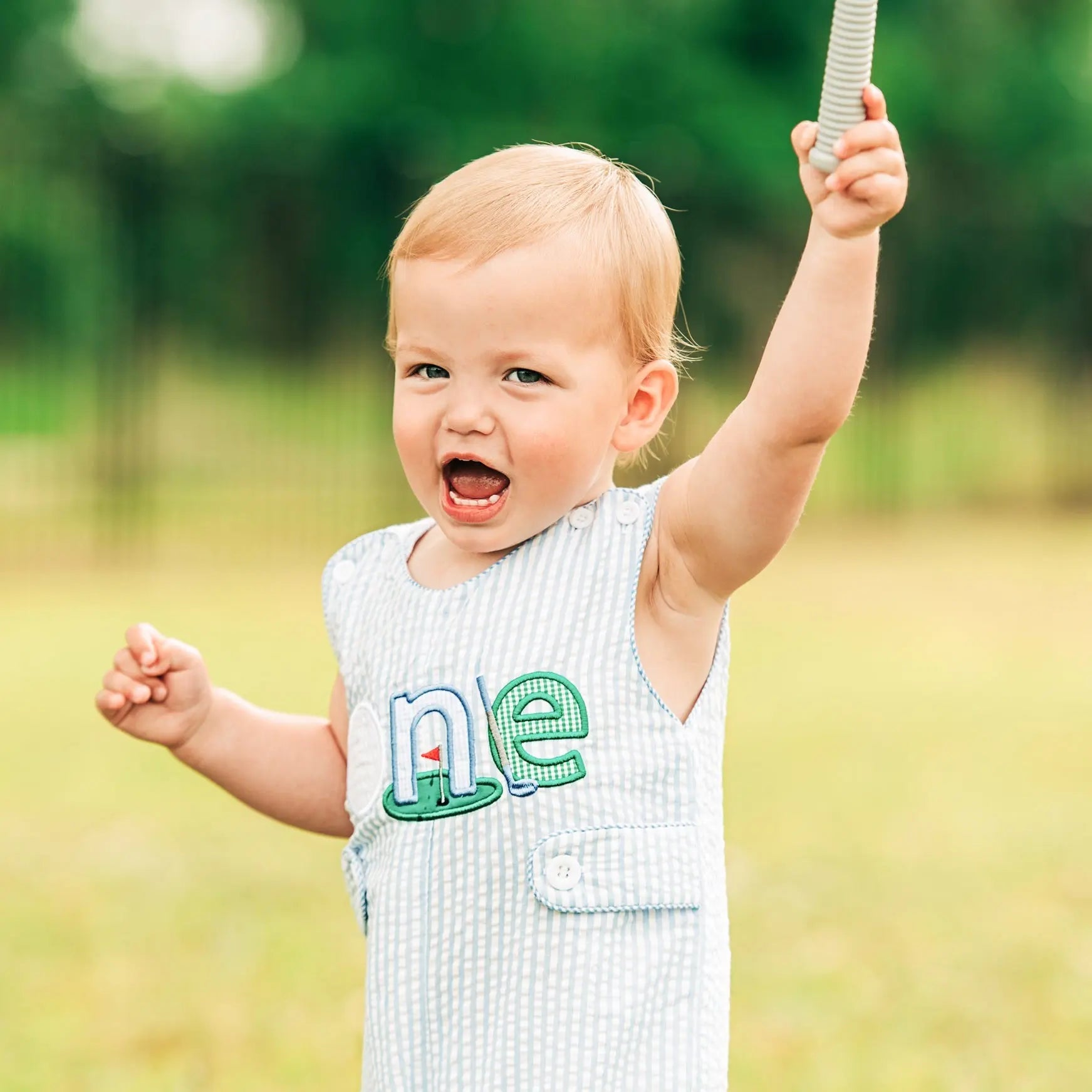 Baby Boy First Birthday Golf Outfit | Hole-In-One Jon Jon by Seven Lantern Lane, children's boutique clothing detail photo 4