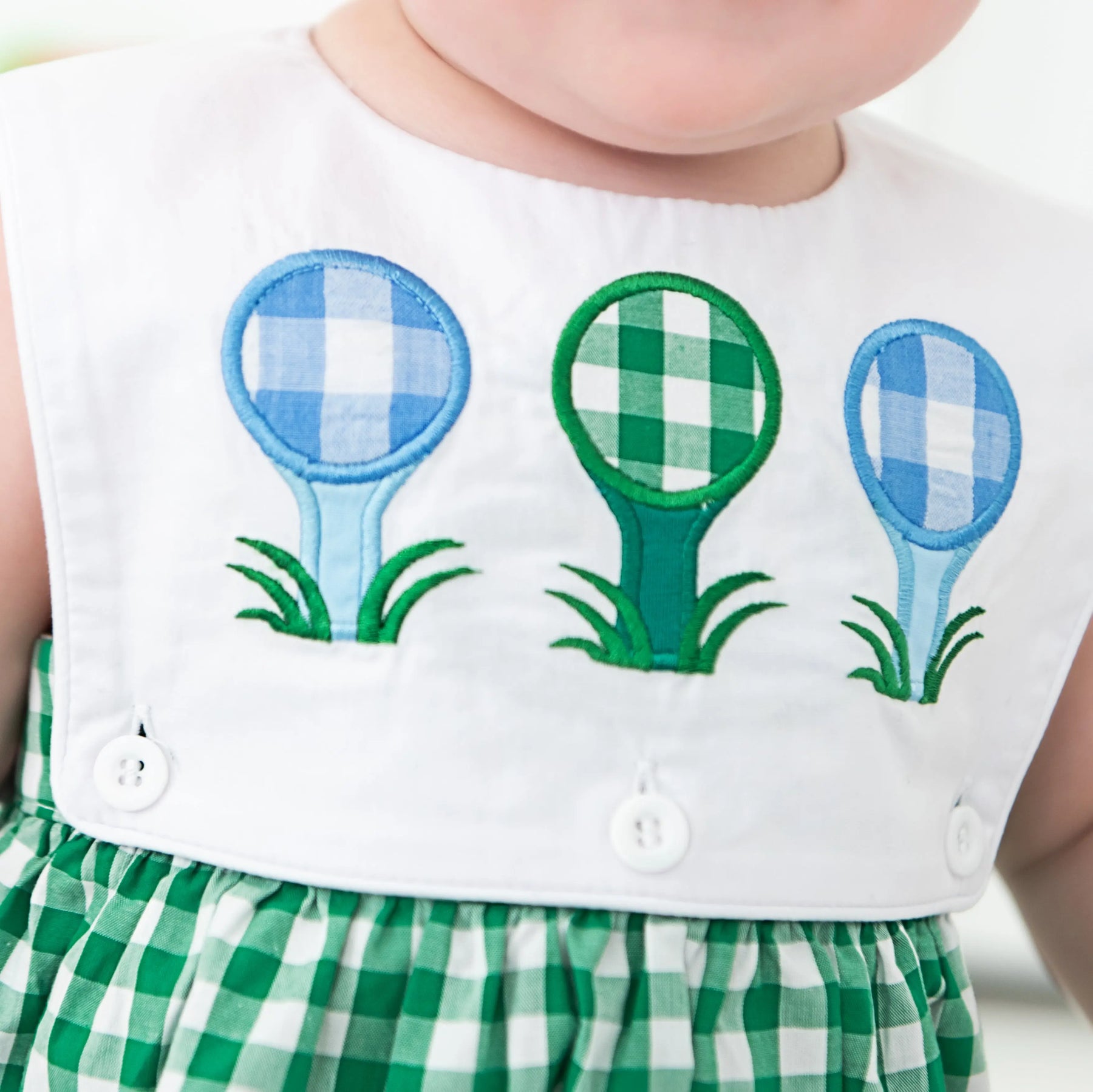 Baby Boy First Birthday Golf Outfit | Hole-In-One Reversible Golf Bubble by Seven Lantern Lane, children's boutique clothing detail photo 12