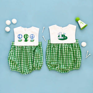 Baby Boy First Birthday Golf Outfit | Hole-In-One Reversible Golf Bubble by Seven Lantern Lane, children's boutique clothing detail photo 13