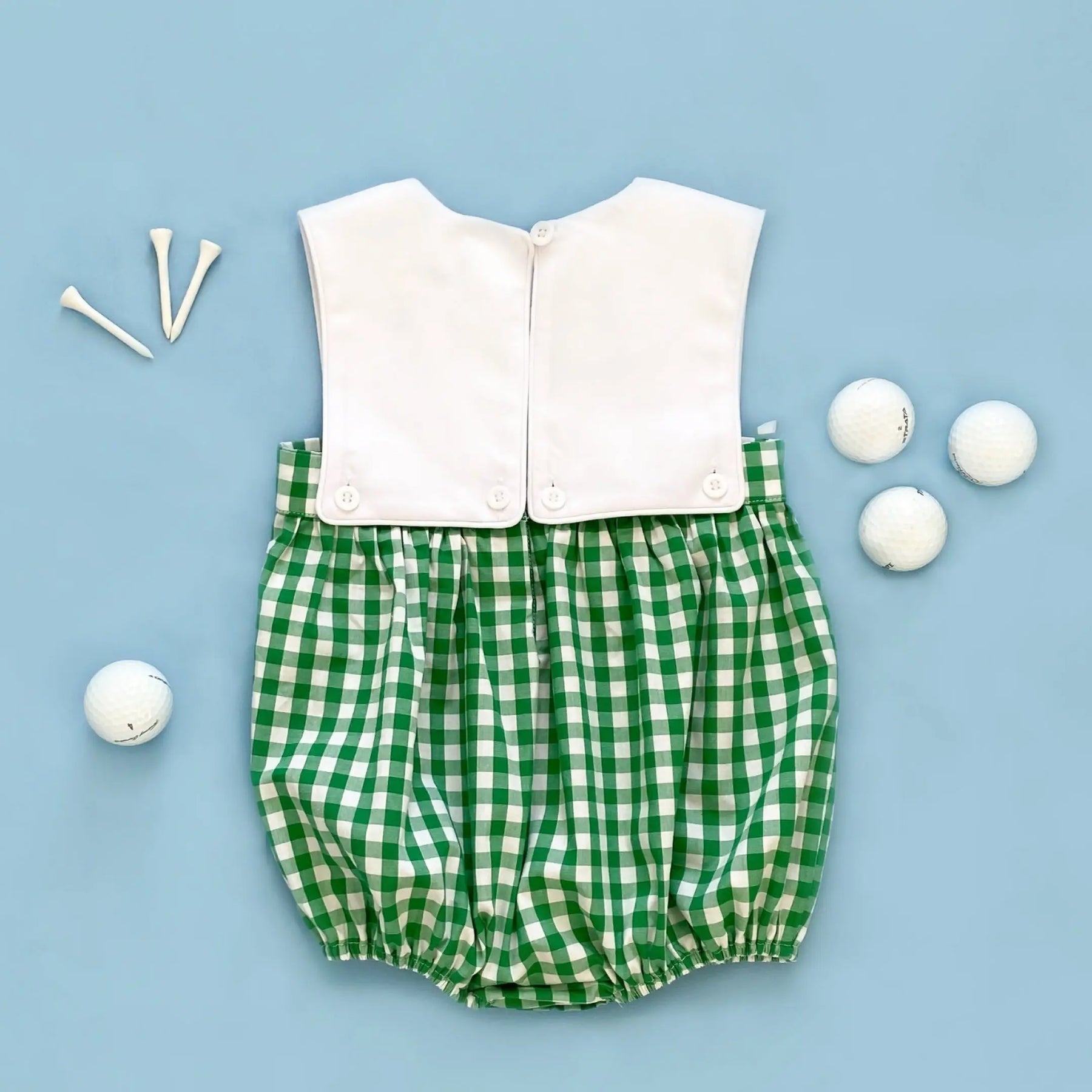 Baby Boy First Birthday Golf Outfit | Hole-In-One Reversible Golf Bubble by Seven Lantern Lane, children's boutique clothing detail photo 15