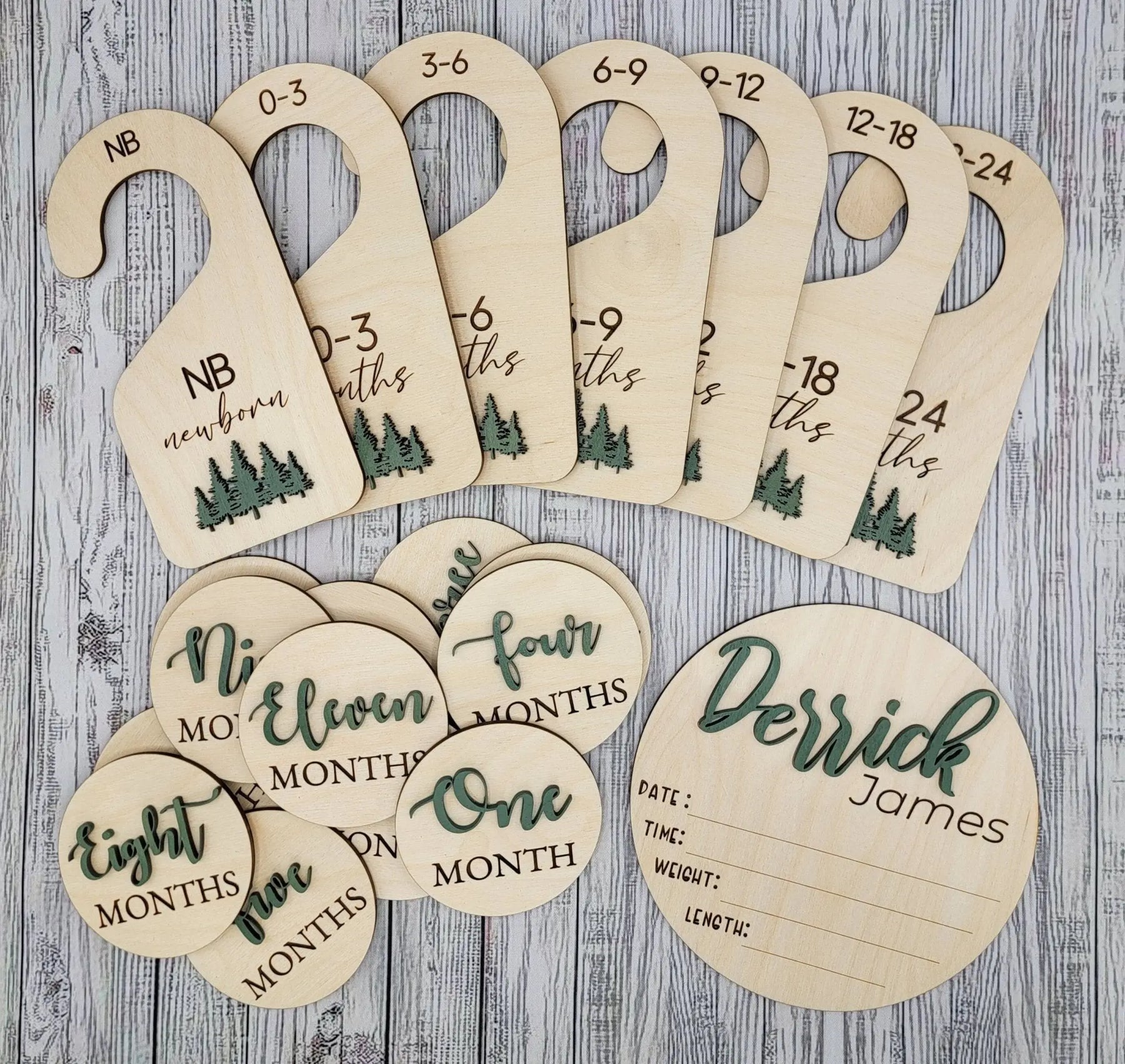 Baby Bundle: Announcement Sign With Birth Stats, Monthly Milestone Discs and Closet Dividers by EverLee Creations, Southern home decor main product photo