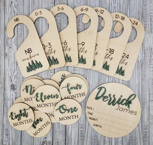 Baby Bundle: Announcement Sign With Birth Stats, Monthly Milestone Discs and Closet Dividers by EverLee Creations, Southern home decor main product photo
