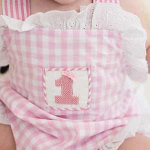 Baby Girl Smocked First Birthday Bubble by Seven Lantern Lane, children's boutique clothing detail photo 3