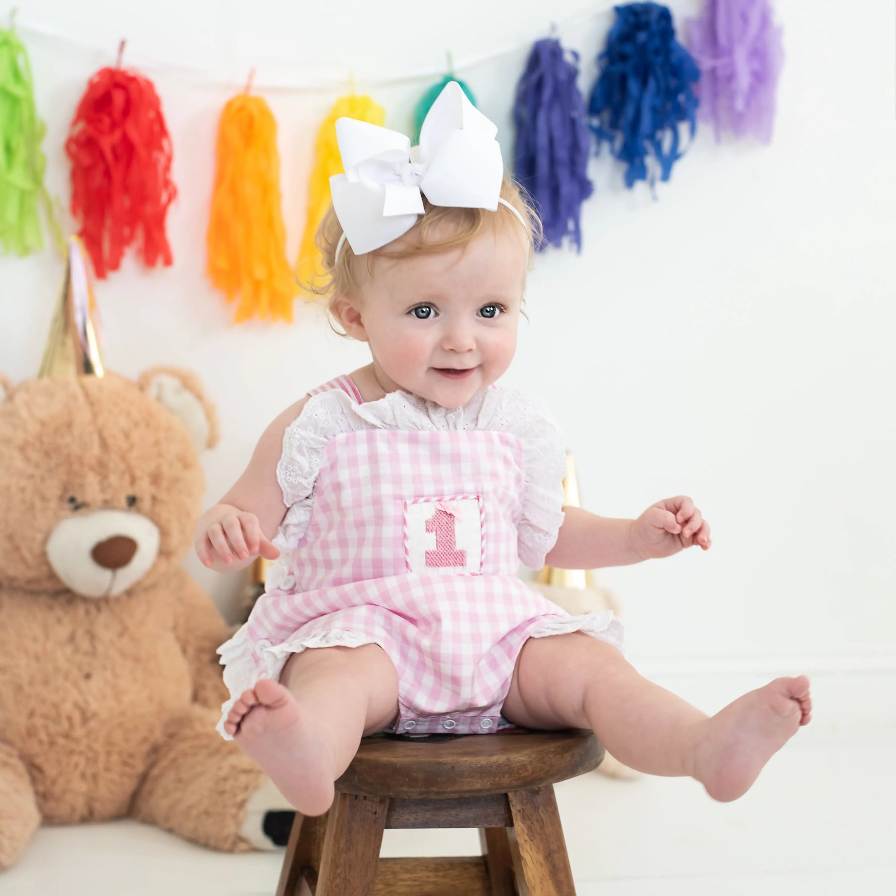 Baby Girl Smocked First Birthday Bubble by Seven Lantern Lane, children's boutique clothing detail photo 6