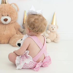 Baby Girl Smocked First Birthday Bubble by Seven Lantern Lane, children's boutique clothing detail photo 8