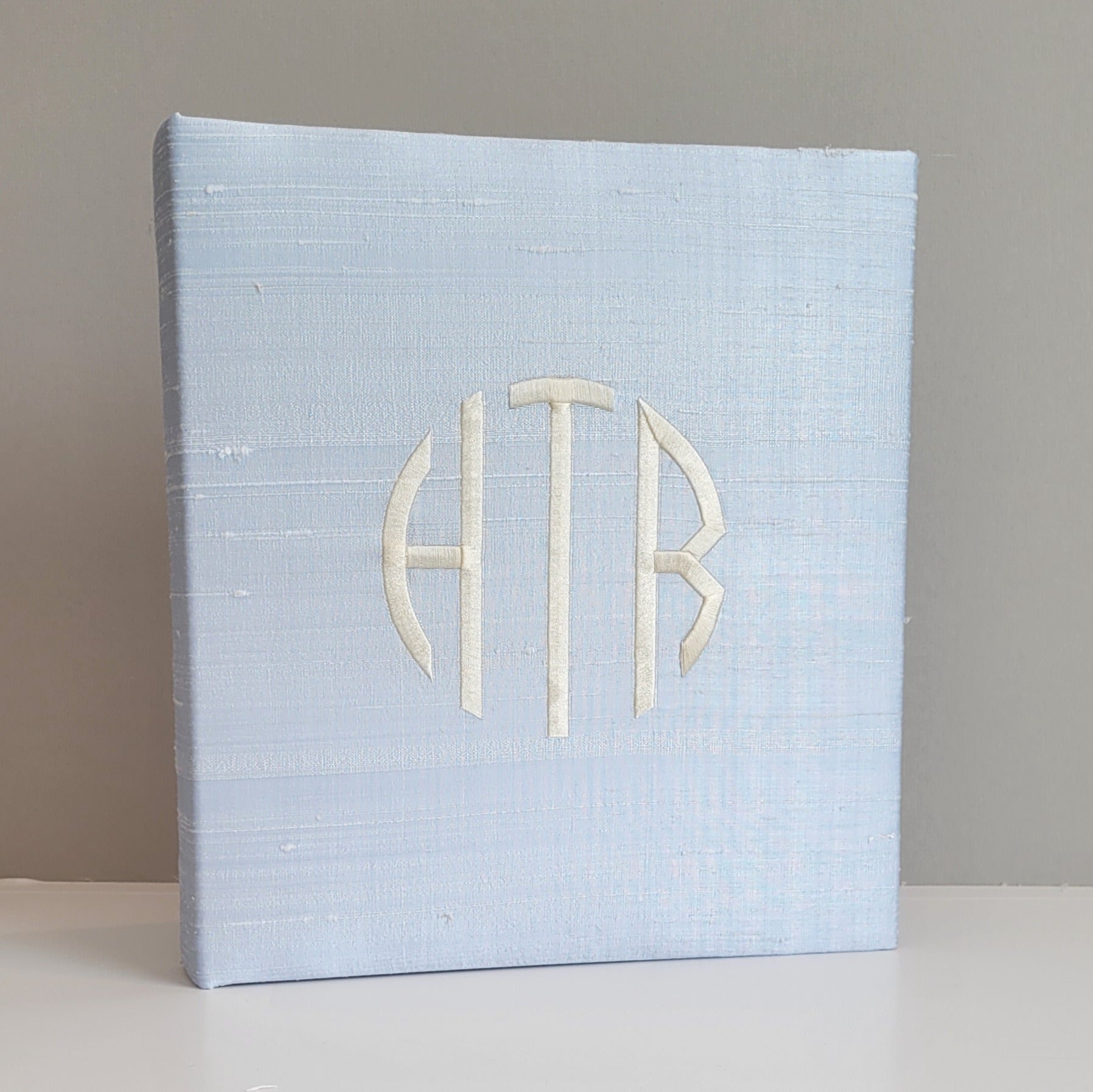 Blue silk handmade baby memory book without bow by AP Creations