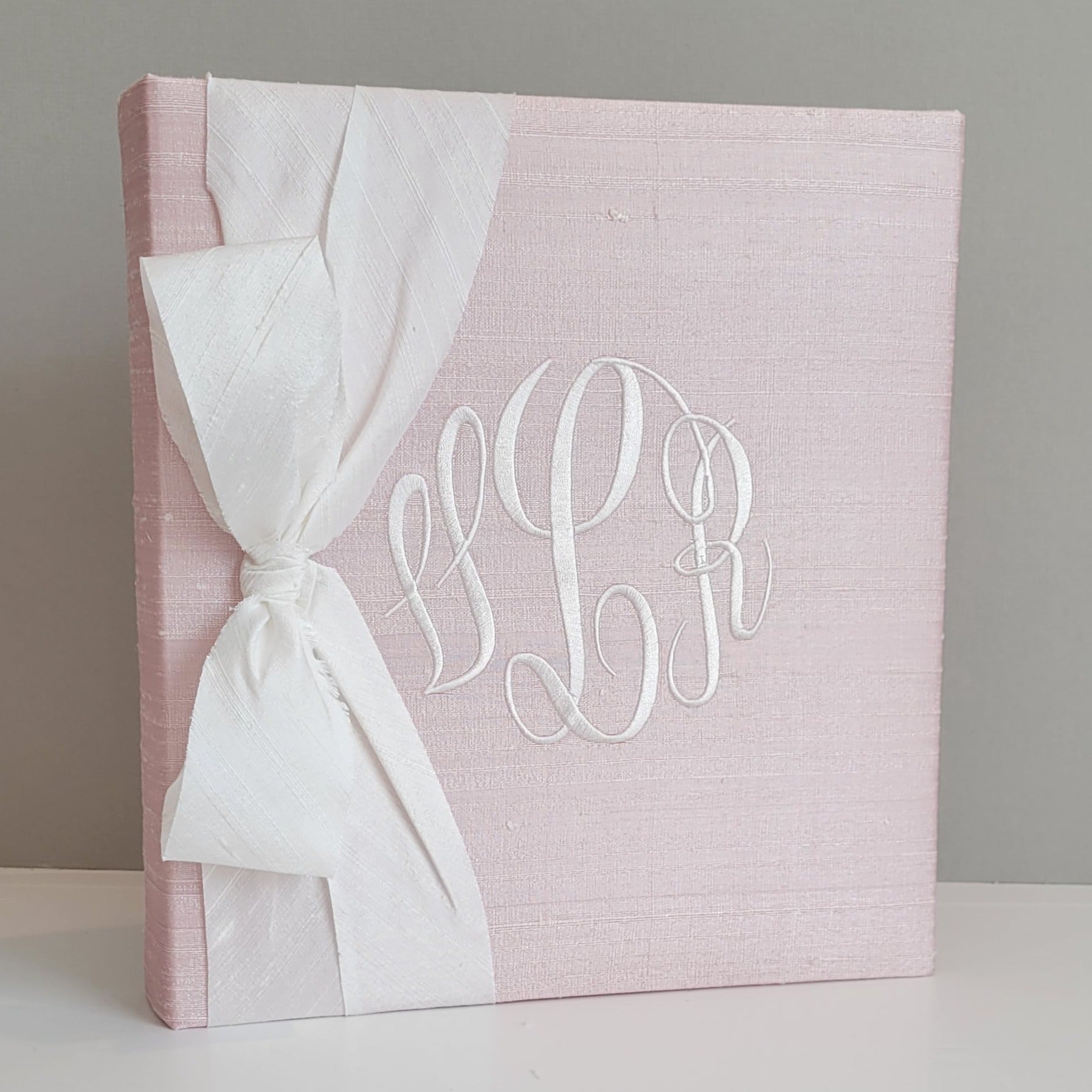 Pink silk handmade baby memory book with silk bow by AP Creations
