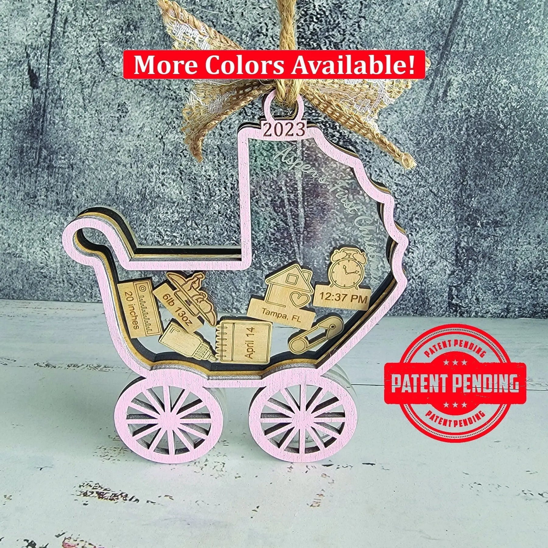 Baby's First Christmas Ornament Baby Carriage Edition by EverLee Creations, Southern home decor detail photo 3