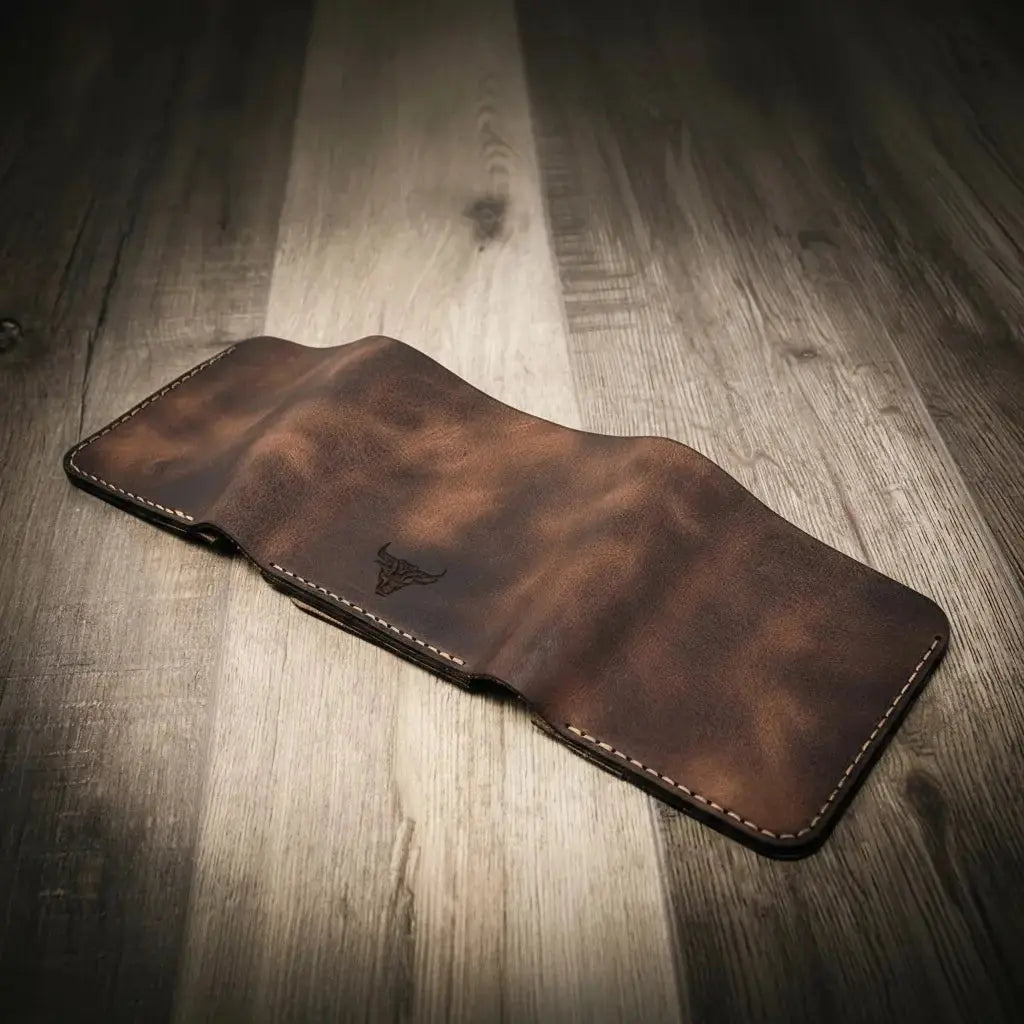 Badge Trifold Wallet by Bull Sheath Leather, handmade leather goods detail photo 14
