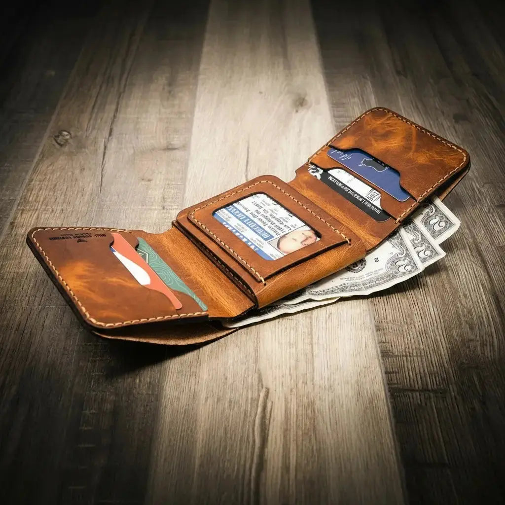 Badge Trifold Wallet by Bull Sheath Leather, handmade leather goods detail photo 21