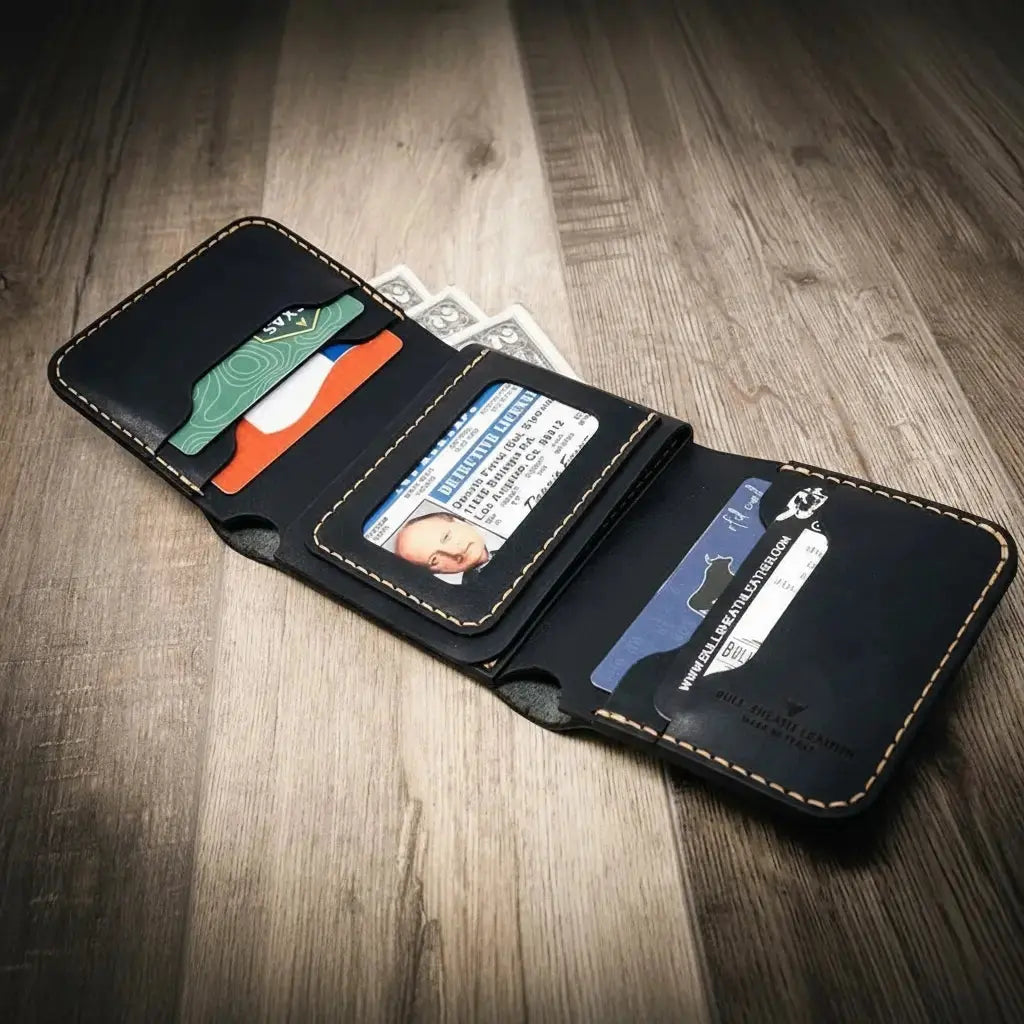 Badge Trifold Wallet by Bull Sheath Leather, handmade leather goods detail photo 24
