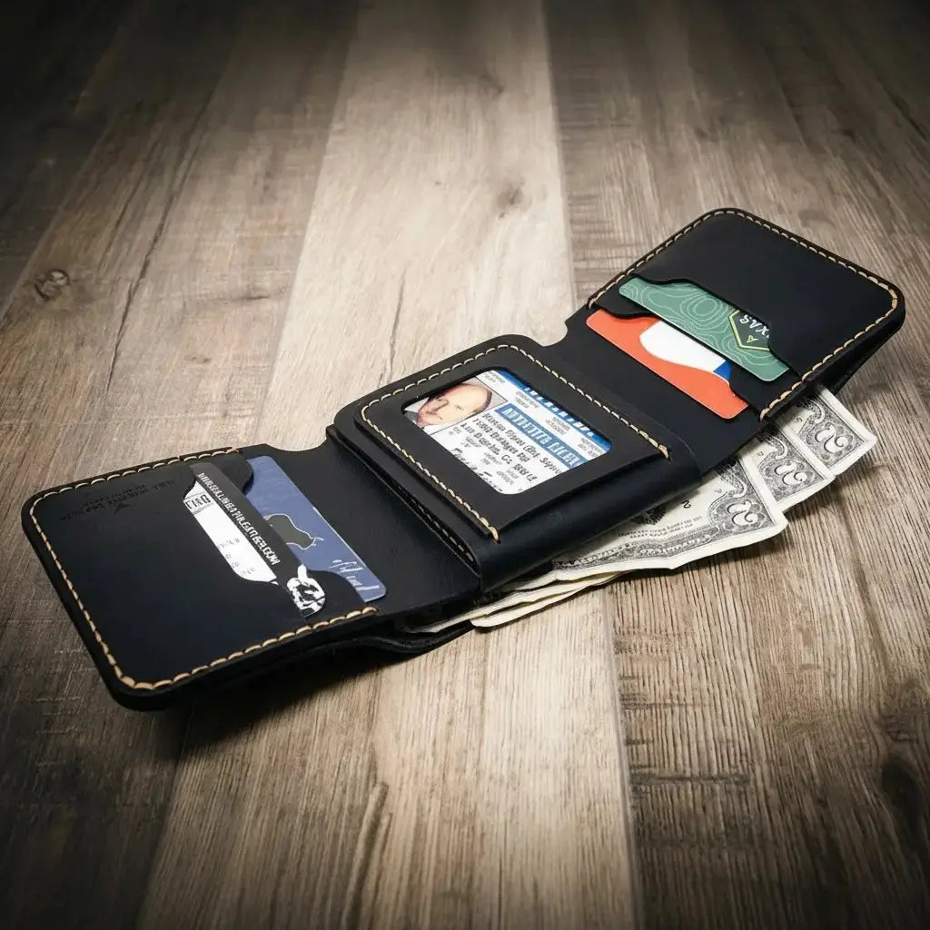 Badge Trifold Wallet by Bull Sheath Leather, handmade leather goods detail photo 27