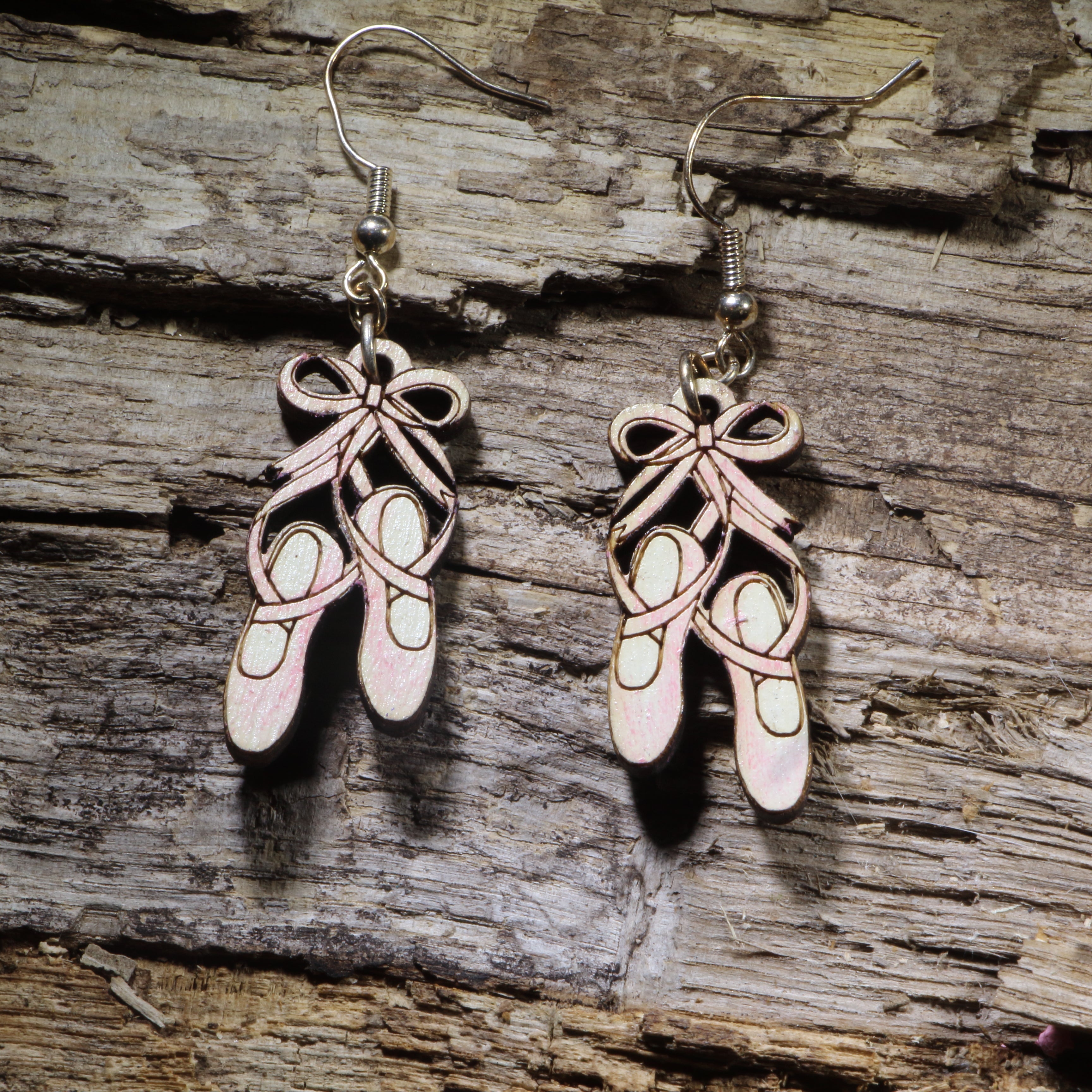 Ballet Shoes Wooden Dangle Earrings | Dance Ballet Jewelry