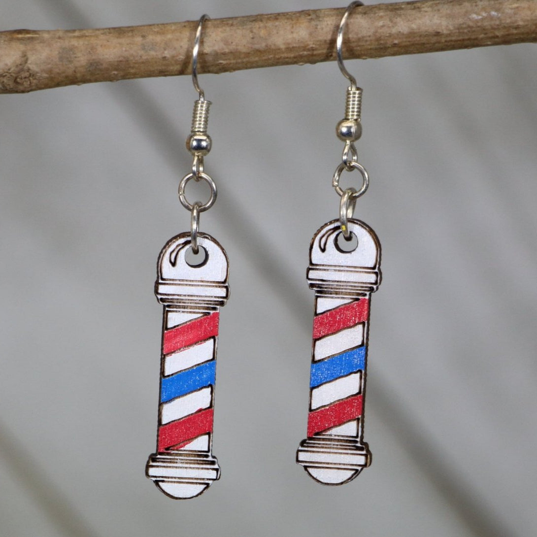 Barber Pole Wooden Dangle Earrings | Barber Shop Jewelry