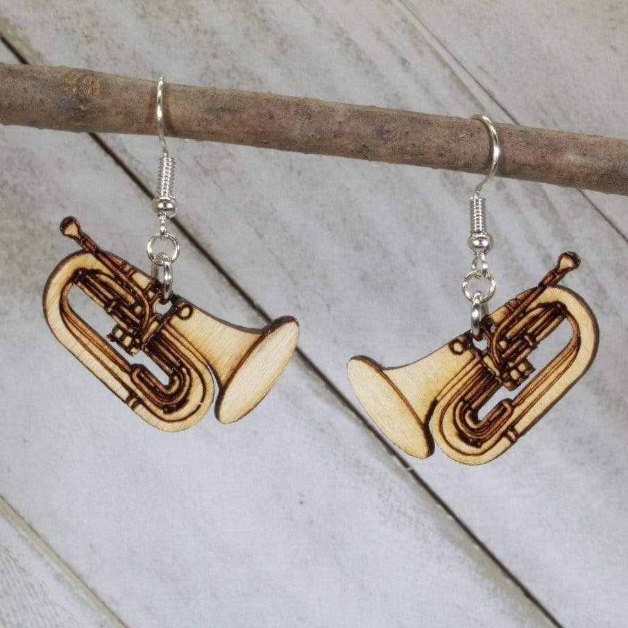 Baritone Horn Wooden Dangle Earrings | Band Instrument Jewelry