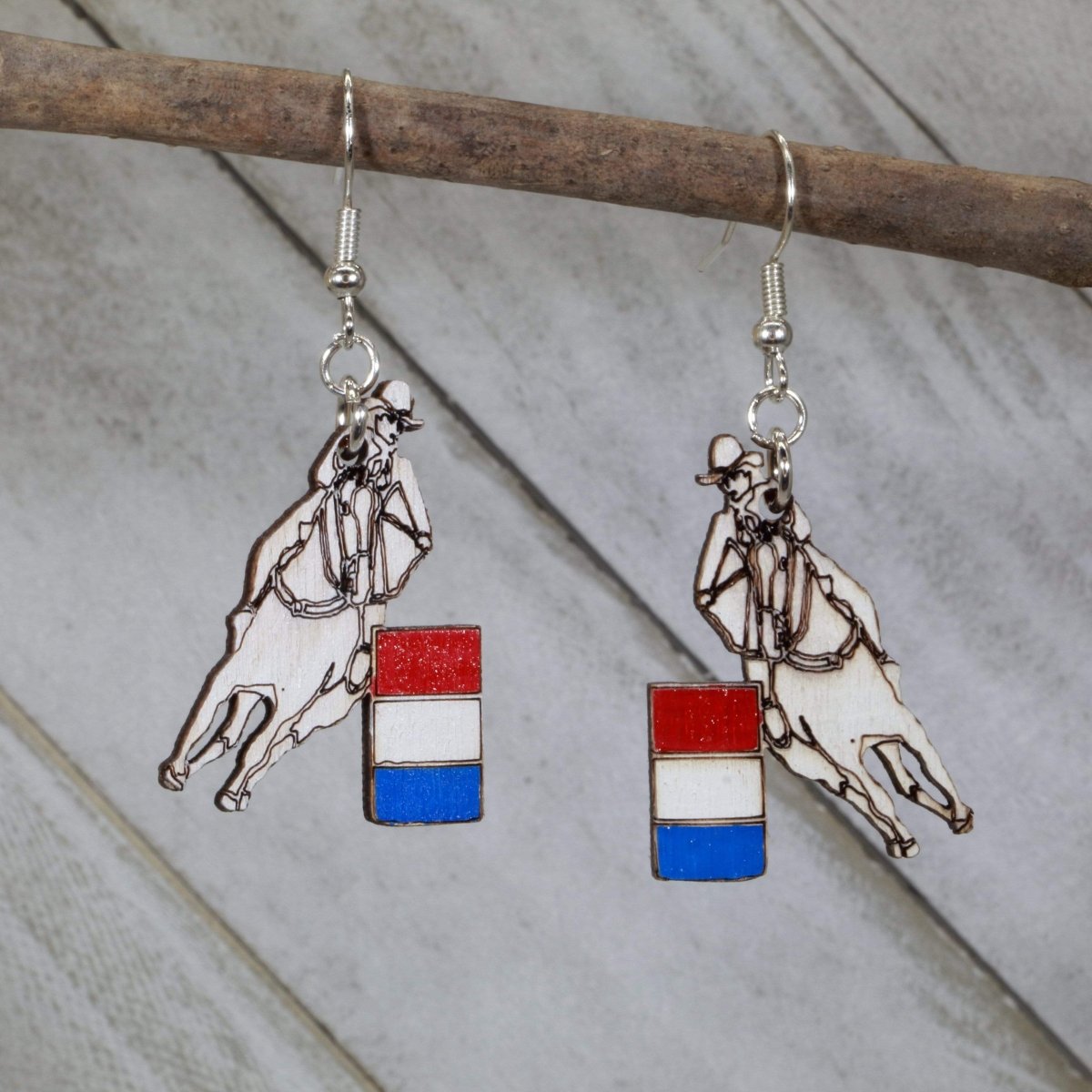 Barrel Racing Wooden Dangle Earrings | Rodeo Western Jewelry by Cate's Concepts, LLC, handmade jewelry main product photo